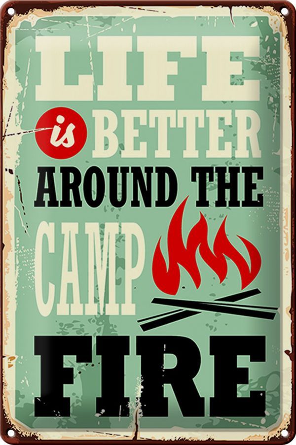 Schild Blech Retro -Made in Germany- 20x30cm Camping campfire life is better Metall Deko Blechschild