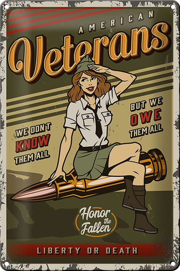 Schild Blech Retro 20x30cm -Made in Germany- Pinup American veterans liberty