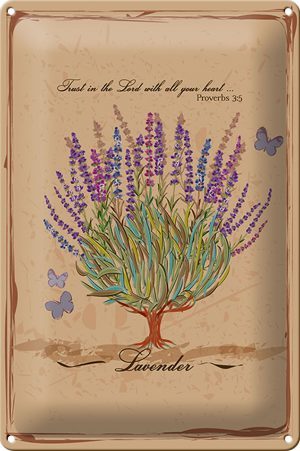 Schild Blech -Made in Germany- Lavendel 20x30cm trust in the lord with all Metall Deko Blechschild