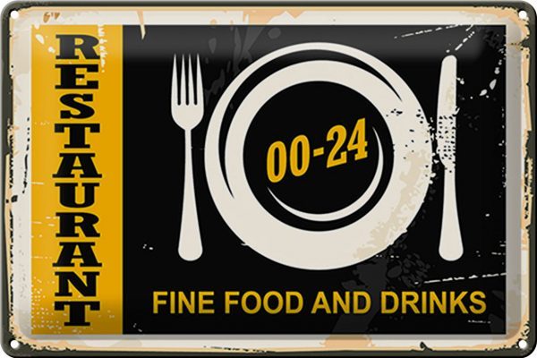 Schild Blech -Made in Germany- Restaurant 30x20cm Fine Food Drinks Essen Metall Deko Blechschild