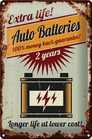 Schild Blech Retro -Made in Germany- 20x30cm Auto Batteries extra life Metall Deko Blechschild