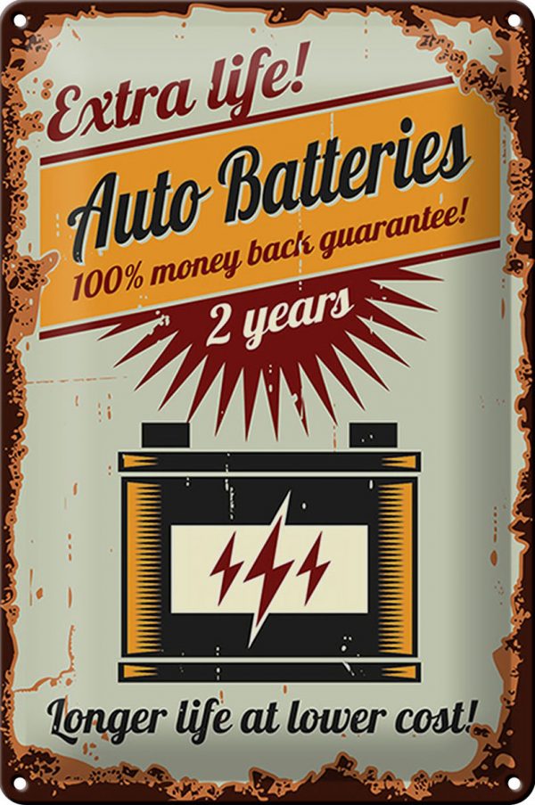 Schild Blech Retro -Made in Germany- 20x30cm Auto Batteries extra life Metall Deko Blechschild
