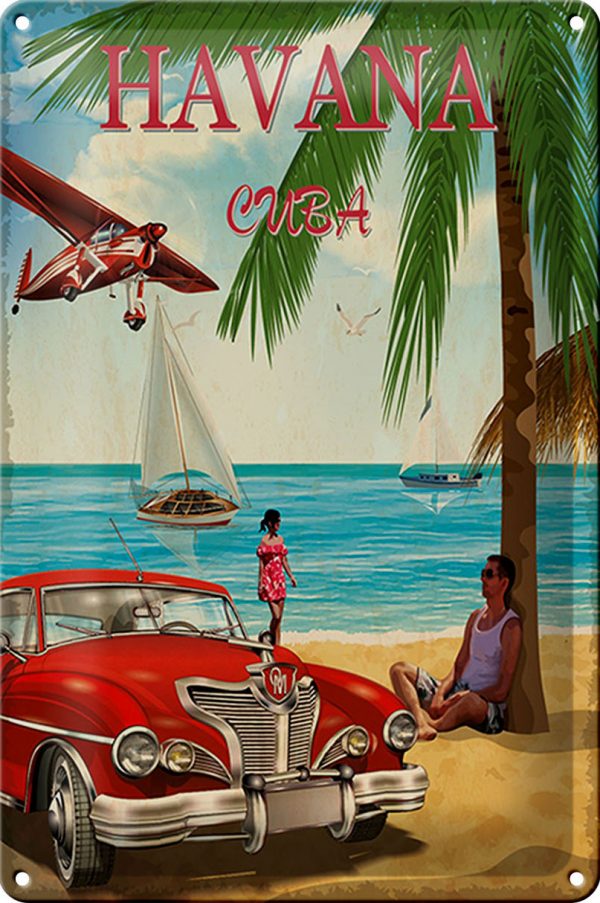 Schild Blech -Made in Germany- Havana 20x30cm Cuba Retro Urlaub Palmen Metall Deko Blechschild