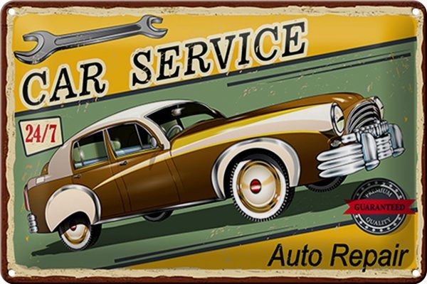 Schild Blech -Made in Germany- Auto 30x20cm Car Service 24/7 repair Metall Deko Blechschild