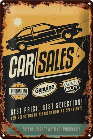 Schild Blech Retro -Made in Germany- 20x30cm Car Sales best price Auto Metall Deko Blechschild