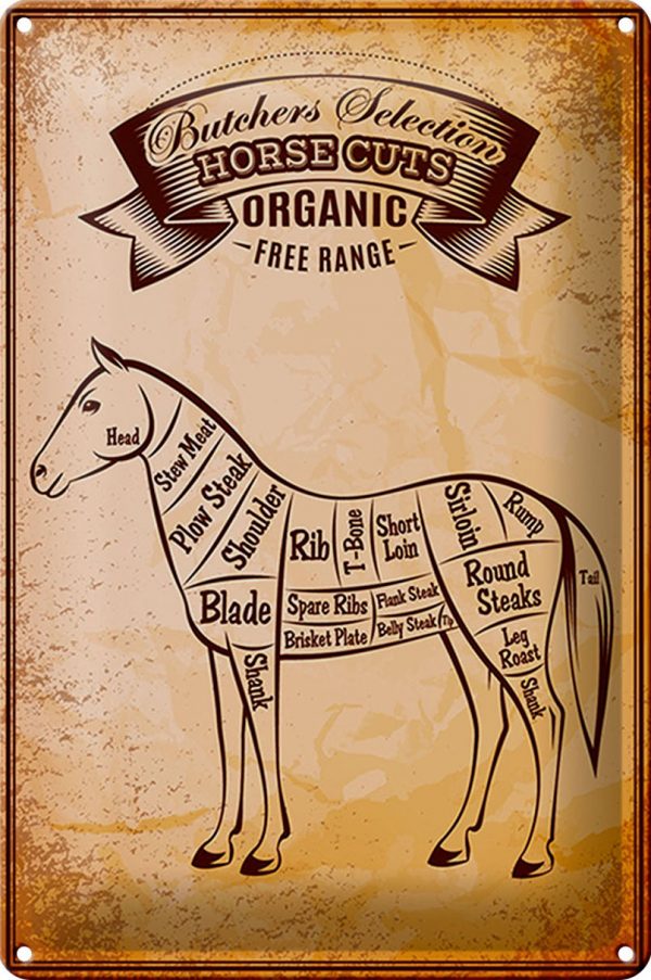 Schild Blech Metzgerei 20x30cm -Made in Germany- Horse cuts Organic