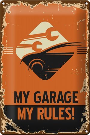 Schild Blech Retro -Made in Germany- 20x30cm Auto my garage my rules Metall Deko Blechschild