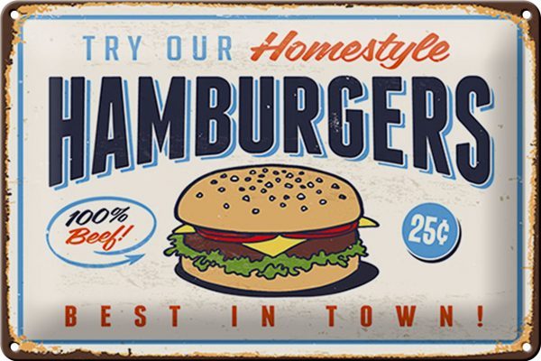 Schild Blech Retro -Made in Germany- 30x20cm hamburgers best in town Metall Deko Blechschild