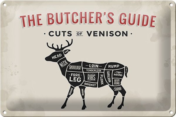 Schild Blech -Made in Germany- Metzgerei 30x20cm cuts of Venison Reh Metall Deko Blechschild