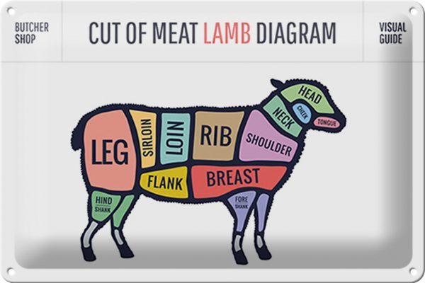 Schild Blech -Made in Germany- Metzgerei 30x20cm Lamm cuts of meat lamb Metall Deko Blechschild