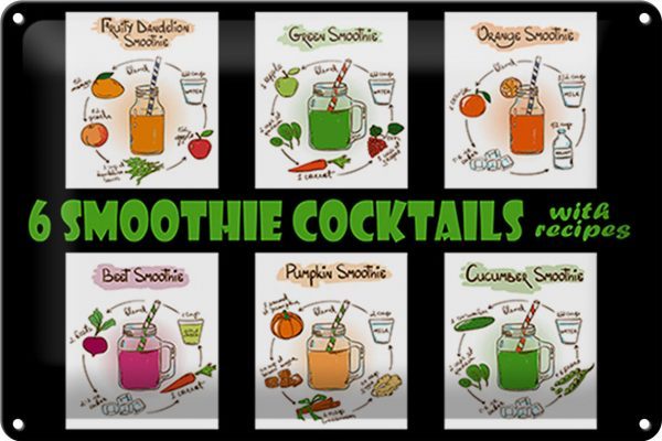 Schild Blech -Made in Germany- 30x20cm 6 smoothie cocktails Metall Deko Blechschild