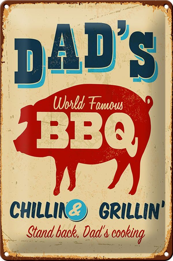 Schild Blech Retro -Made in Germany- 20x30cm dads world famous BBQ grillin Metall Deko Blechschild