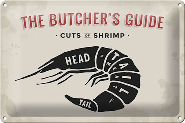 Schild Blech -Made in Germany- Garnele 30x20cm cuts of shrimp Fisch Metall Deko Blechschild