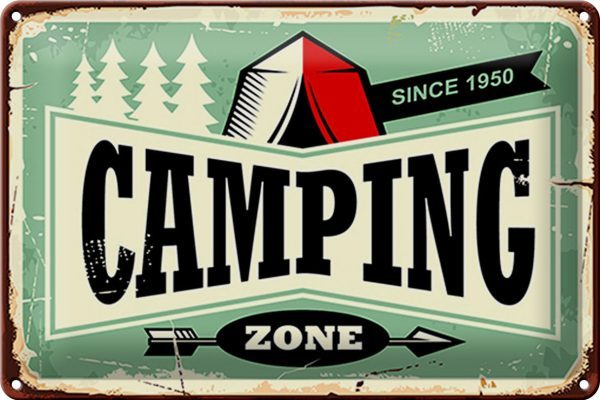 Schild Blech Retro -Made in Germany- 30x20cm Camping Zone Outdoor Abenteuer Metall Deko Blechschild