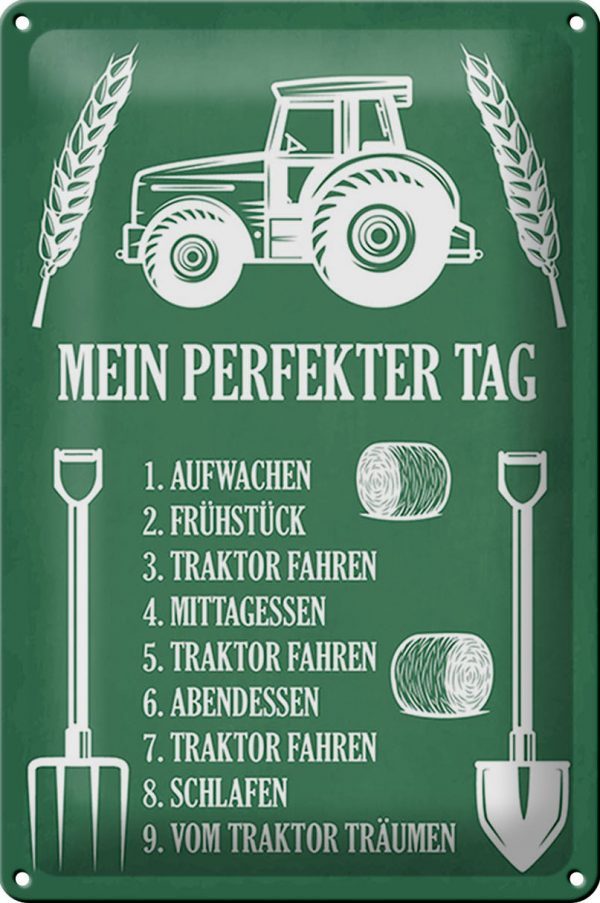Schild Blech Spruch -Made in Germany- 20x30cm mein perfekter Tag Traktor Metall Deko Blechschild