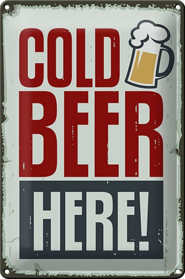 Schild Blech 20x30cm -Made in Germany- Cold beer here Bier Metall Deko Blechschild