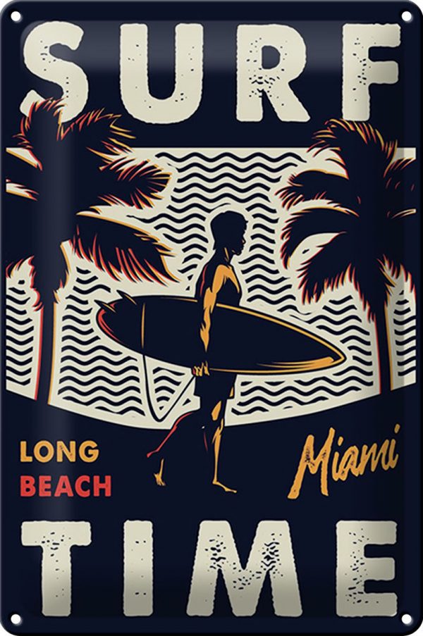 Schild Blech -Made in Germany- Miami 20x30cm Surf time long beach Metall Deko Blechschild
