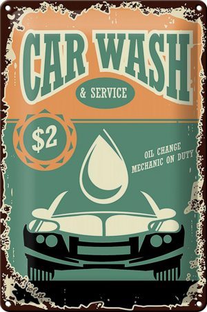 Schild Blech Retro -Made in Germany- 20x30cm Car Wash Service mechanic on duty Metall Deko Blechschild
