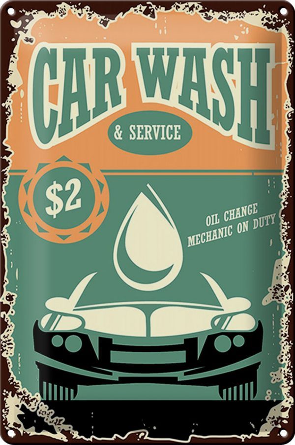 Schild Blech Retro -Made in Germany- 20x30cm Car Wash Service mechanic on duty Metall Deko Blechschild