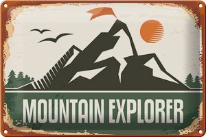 Schild Blech Retro -Made in Germany- 30x20cm Mountain Explorer Metall Deko Blechschild