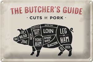 Schild Blech -Made in Germany- Metzgerei 30x20cm Pork cuts Fleisch Metall Deko Blechschild