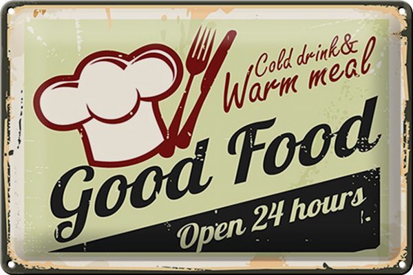 Schild Blech Good Food -Made in Germany- 30x20cm gold drink open 24 Metall Deko Blechschild