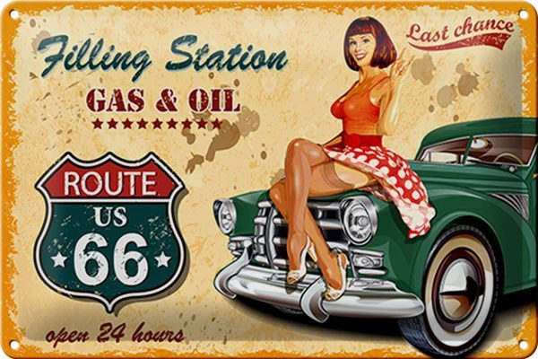 Schild Blech -Made in Germany- Pinup 30x20cm Retro Garage open 24 Metall Deko Blechschild
