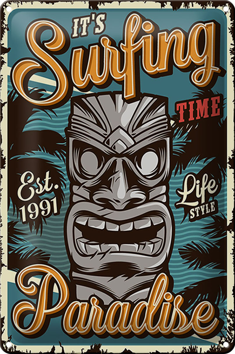 Schild Blech Hawaii -Made in Germany- 20x30cm Surfing time Paradise Metall Deko Blechschild
