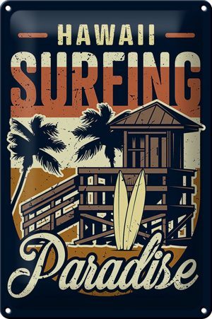 Schild Blech Hawaii -Made in Germany- 20x30cm Surfing Paradise Metall Deko Blechschild
