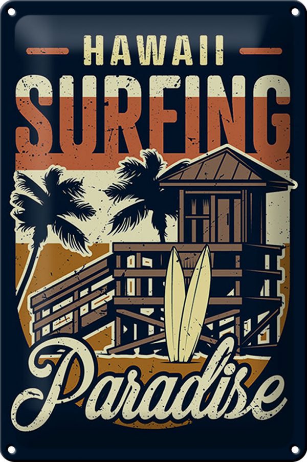 Schild Blech Hawaii -Made in Germany- 20x30cm Surfing Paradise Metall Deko Blechschild