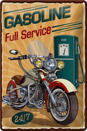 Schild Blech Retro -Made in Germany- 20x30cm Gasoline fuli service 24/7 Metall Deko Blechschild