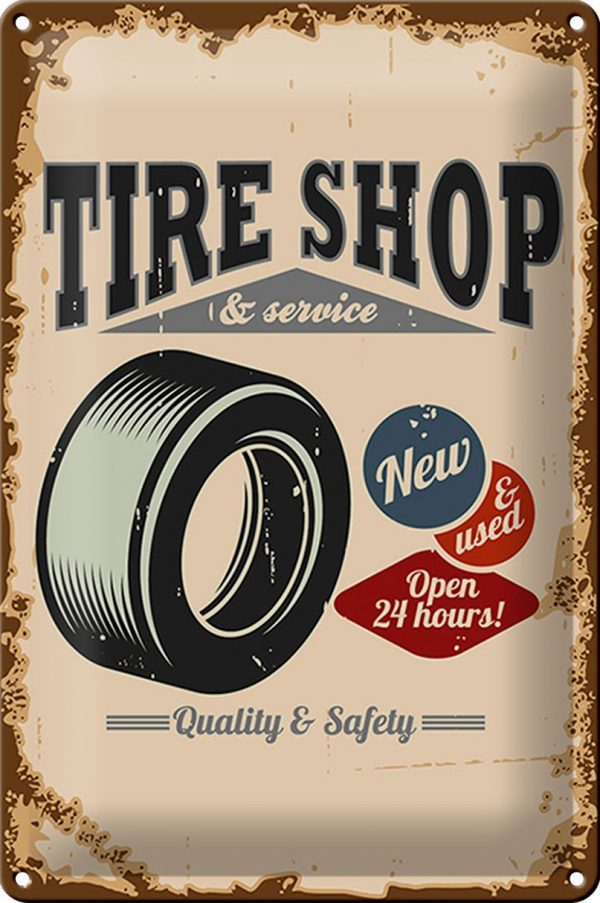 Schild Blech Retro 20x30cm -Made in Germany- Tire Shop Reifen Service Metall Deko Blechschild