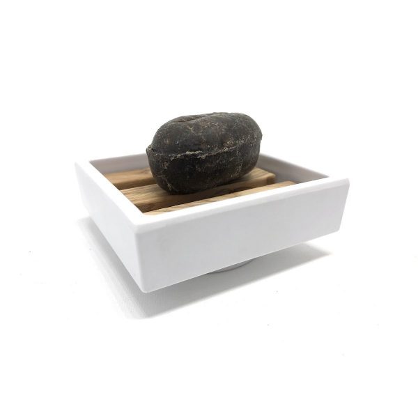 Seifenschale weiß quadratisch Melamin mit Inlay aus Olivenholz 7,5 x 7,5 cm – Bild 5