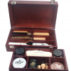 Hebold Schuhmacherei Profi Schuhputzkasten Buchenholz Farbe Mahagonie mit silbernen Verschlüssen befüllt 22-teilig Optional Gratis-Gravur – Bild 3