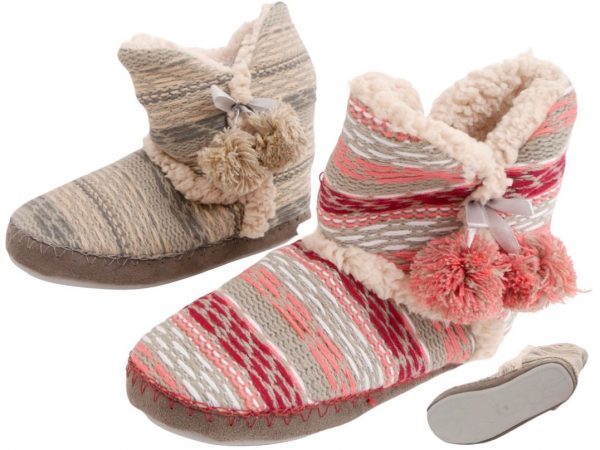 Viva Shoes Hüttenschuhe Sherpa Strick gefüttert Hausschuhe warm Winter Damen