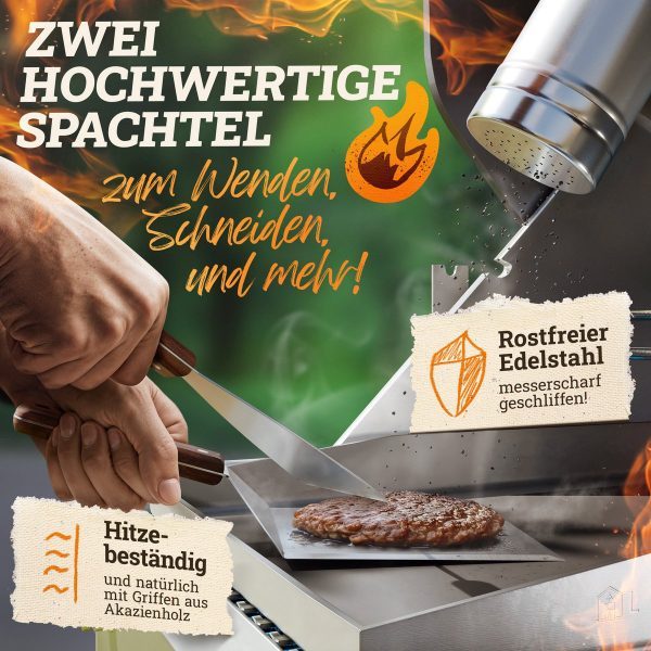 Burgerglocken-Set [3-TLG.] für Smash Burger aus Edelstahl & Akazienholz-Griffen für Plancha, Grillplatte, Gasgrill & Feuerplatte – Bild 5