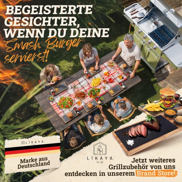 Burgerglocken-Set [3-TLG.] für Smash Burger aus Edelstahl & Akazienholz-Griffen für Plancha, Grillplatte, Gasgrill & Feuerplatte – Bild 6