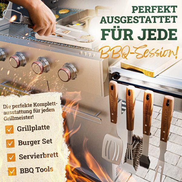 Premium Grillbesteck-Set aus Edelstahl mit Akazienholz-Griff – Bild 5