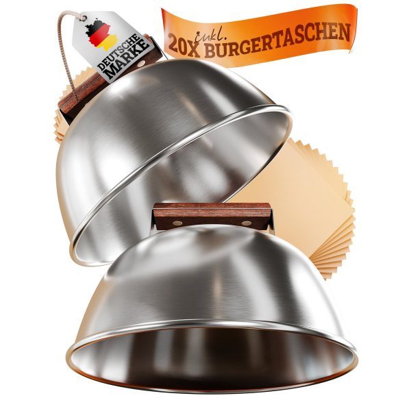 Burgerglocken-Set [3-TLG.] für Smash Burger aus Edelstahl & Akazienholz-Griffen für Plancha, Grillplatte, Gasgrill & Feuerplatte