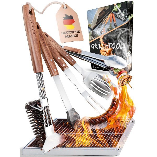 Premium Grillbesteck-Set aus Edelstahl mit Akazienholz-Griff – Bild 8