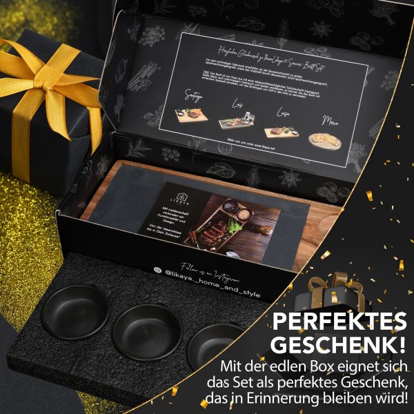 Servierbrett 'LUIS' 2er Set aus FSC® Akazien-Holz mit Schieferplatte & Saucen Schüsseln – Bild 6