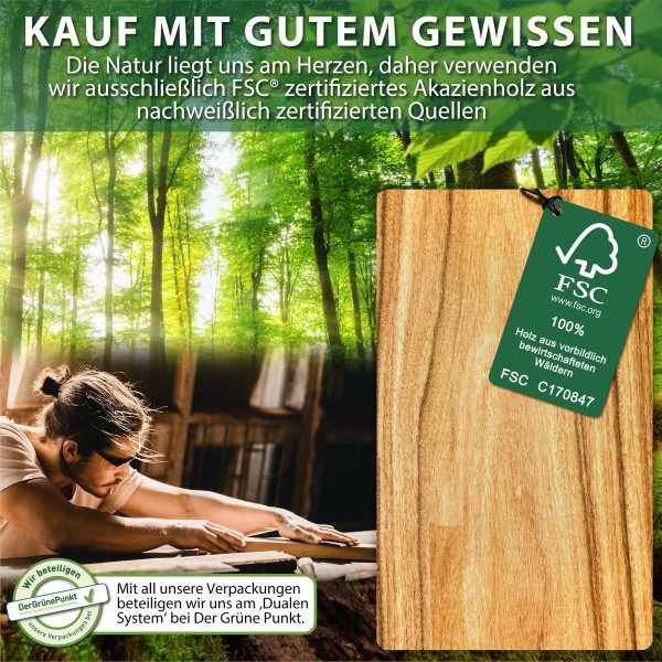 Servierbrett 'LUIS' 2er Set aus FSC® Akazien-Holz mit Schieferplatte & Saucen Schüsseln – Bild 5