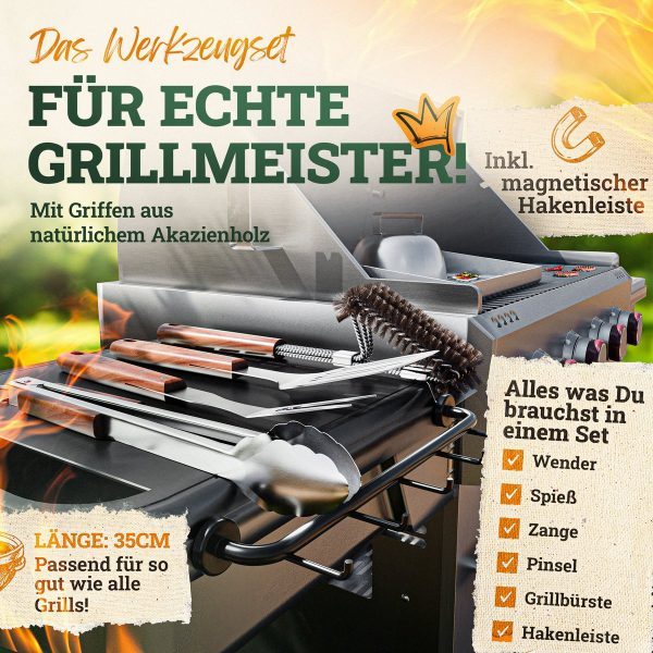 Premium Grillbesteck-Set aus Edelstahl mit Akazienholz-Griff – Bild 2