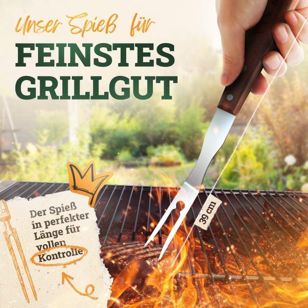 Premium Grillbesteck-Set aus Edelstahl mit Akazienholz-Griff – Bild 3