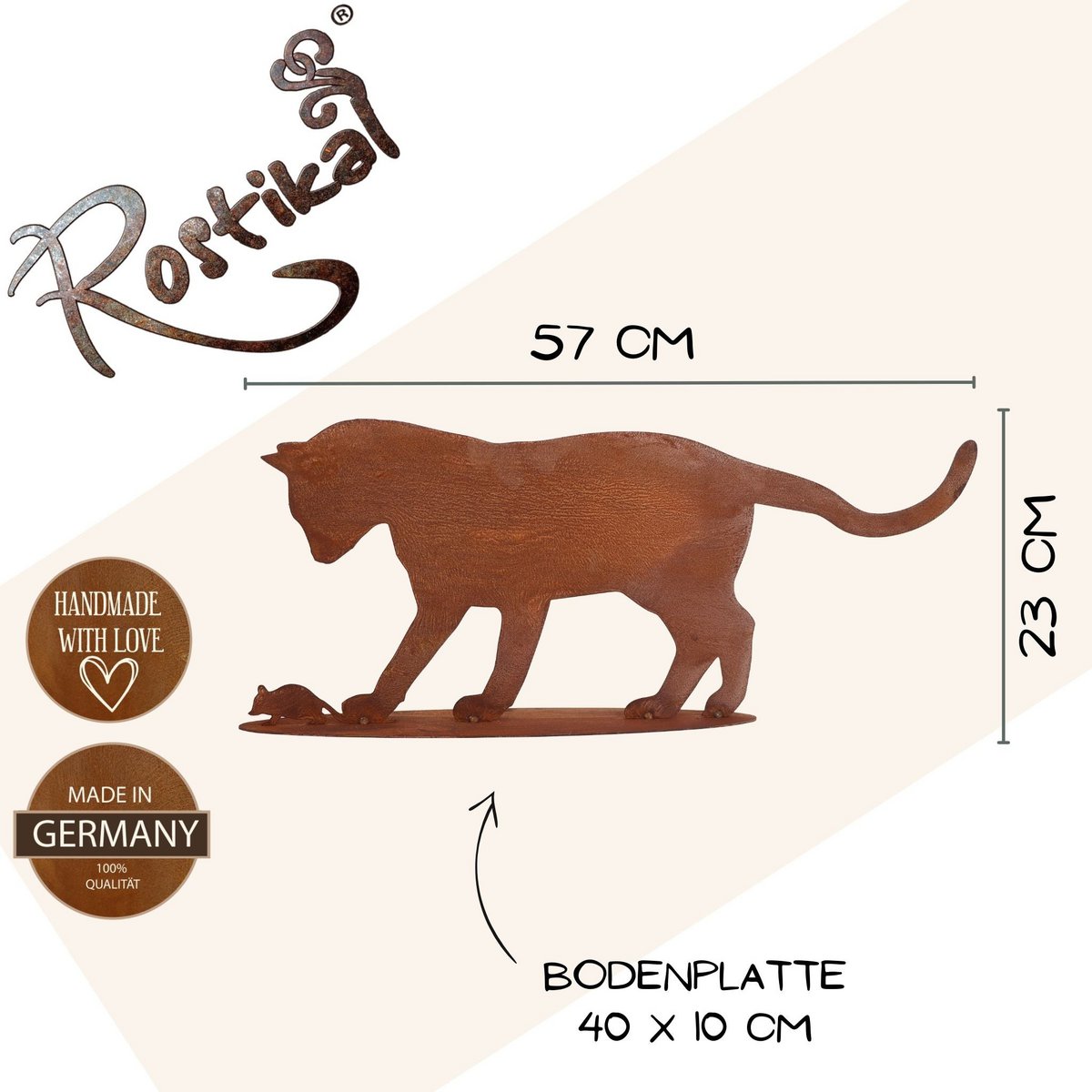 Edelrost Katze mit Maus | auf Bodenplatte | Shabby Chic Metalldeko – Bild 2