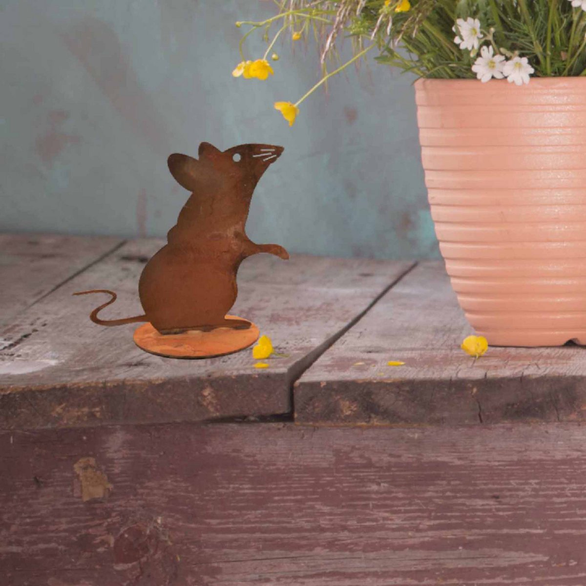 Freche Metalldeko Maus im Edelrost Design | Gartendeko Rost Figur – Bild 2