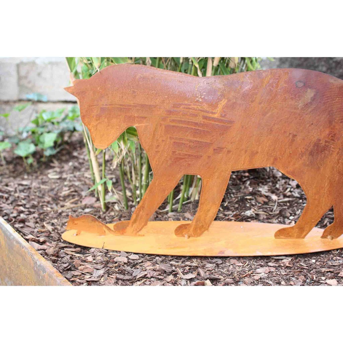 Edelrost Katze mit Maus | auf Bodenplatte | Shabby Chic Metalldeko – Bild 7