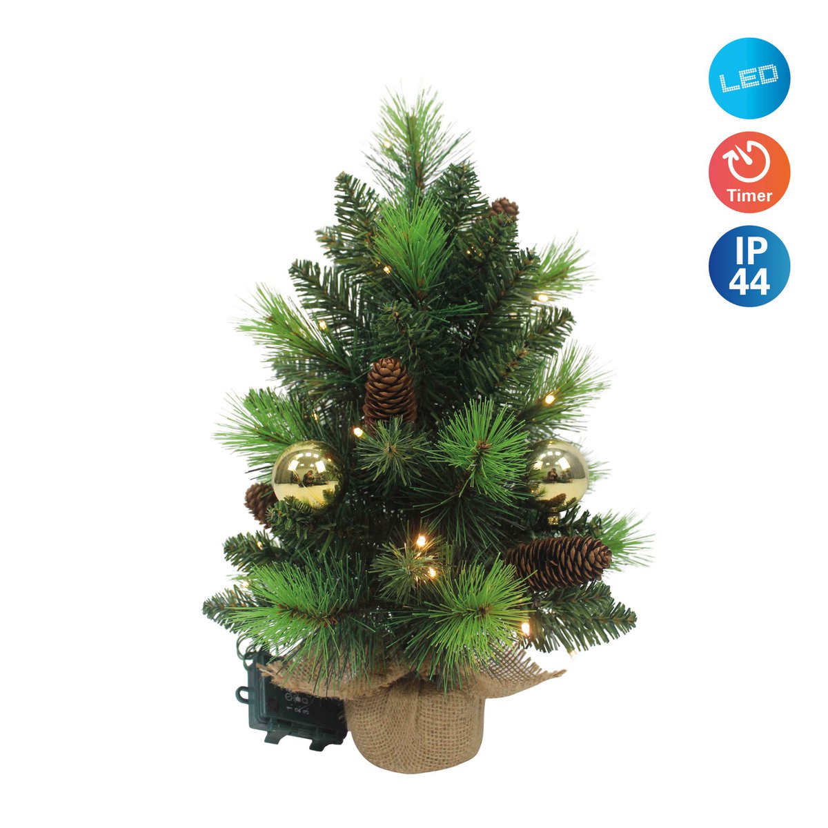 LED-Tannenbaum "NOEL" Außen-Deko aus Metall und Kunststoff in Grün und Gold, mit fest verbauten LEDs – Bild 2