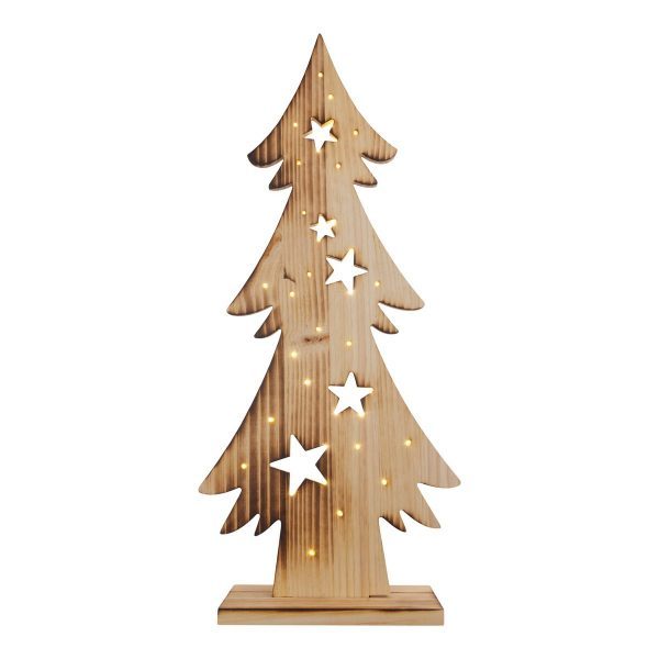 LED-Holz-Dekoleuchte "TANNENBAUM" groß, aus naturbelassenem Holz mit festverbauten LEDs, Weihnachtsdekoration für Außen – Bild 3