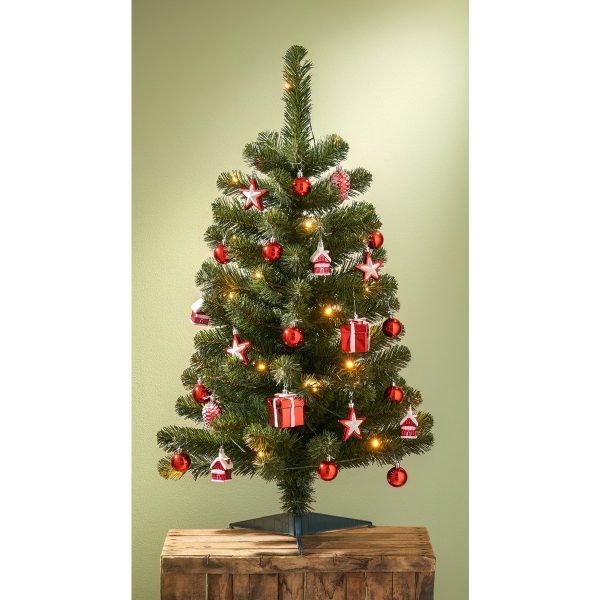 Joy Künstlicher Weihnachtsbaum mit 26 Ornamenten und LED-Beleuchtung – H90 x Ø50 cm – Grün, Rot – Bild 2